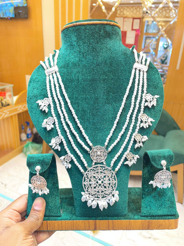 Jamdani Bridal Silver & Pearl Set Combo